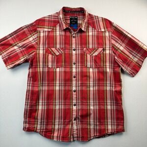 Kavu Men's Short Sleeve Button Down Shirt Sz XL Red Plaid Western Gorpcore Hike